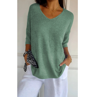 Elna - Unifarbenes Stricktop mit V-Ausschnitt