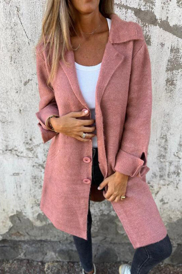 Klassische Herbst Midi Jacke mit Taschen für Frauen