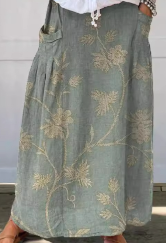 Hannah - Taschenrock aus Leinen mit Retro-Blumenprint