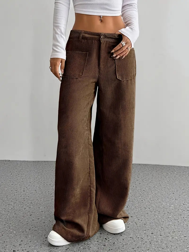 Hoch taillierte Damen-Cordhose mit weitem Bein