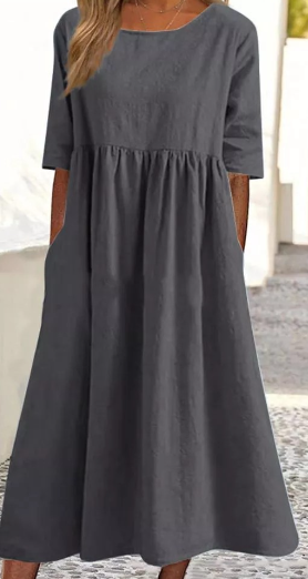 Ulrike - Lässiges kurzärmeliges Kleid mit Taschen