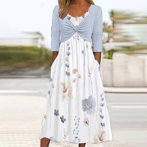 Lisa - Twofer Weißes geblümtes Midikleid