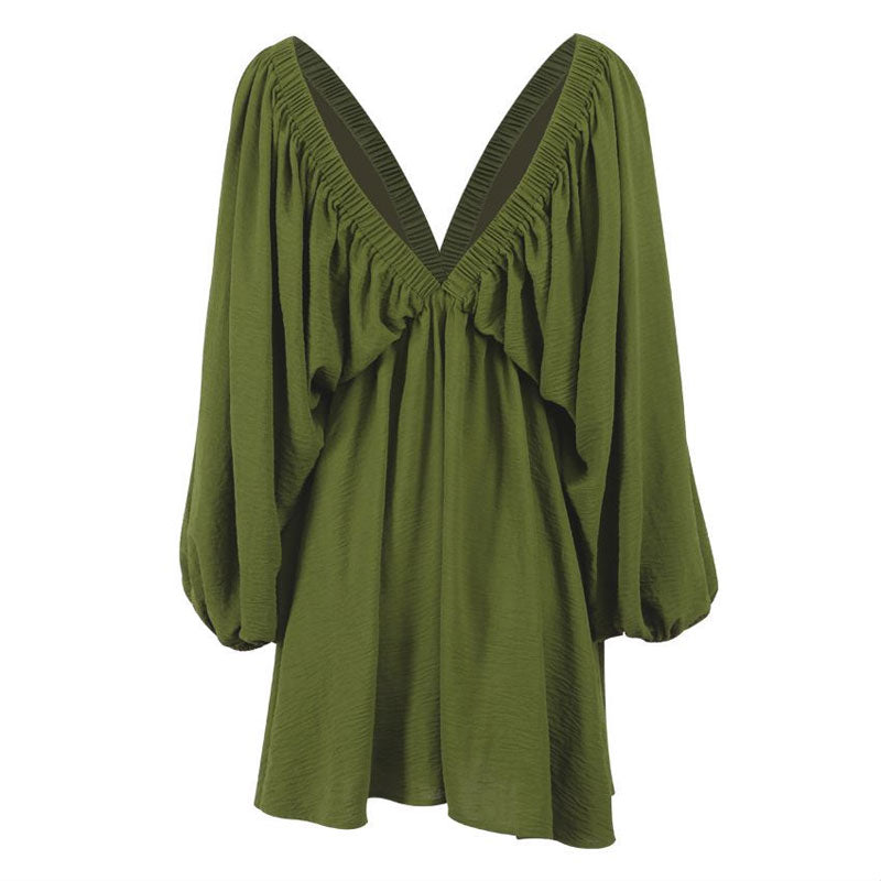 Elegantes Heidi -Gerafftes Minikleid mit Schmetterlingsärmeln