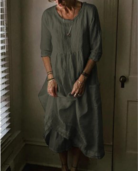 Gisela - Kleid aus Baumwolle und Leinen mit Rundhalsausschnitt