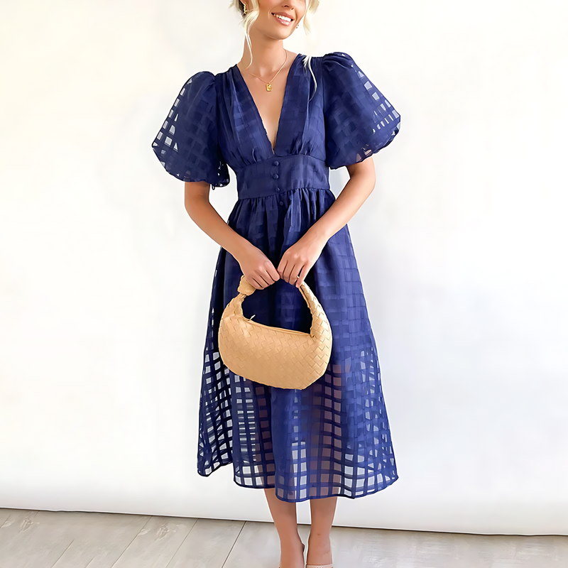 Meliora - Einzigartiges Midikleid mit Puffärmeln