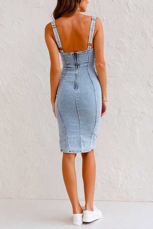Kuscheliges Denim Kleid | Trendy Denim ärmelloses Kleid mit Schlitz für Frauen für dich