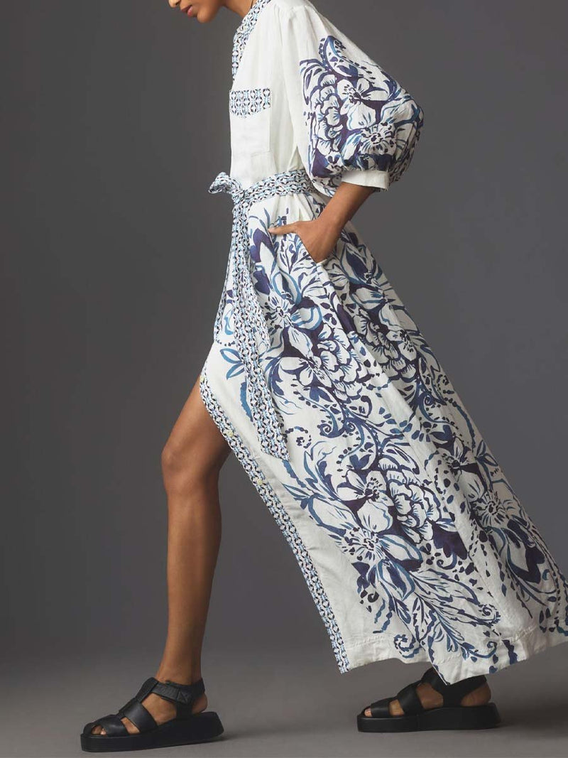 Langärmeliges Hemdkleid aus mit Knopfleiste