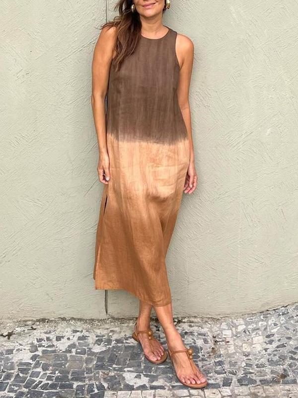Elegantes Leinenkleid aus Baumwolle mit Farbverlauf und Schlitz am Bein für dich