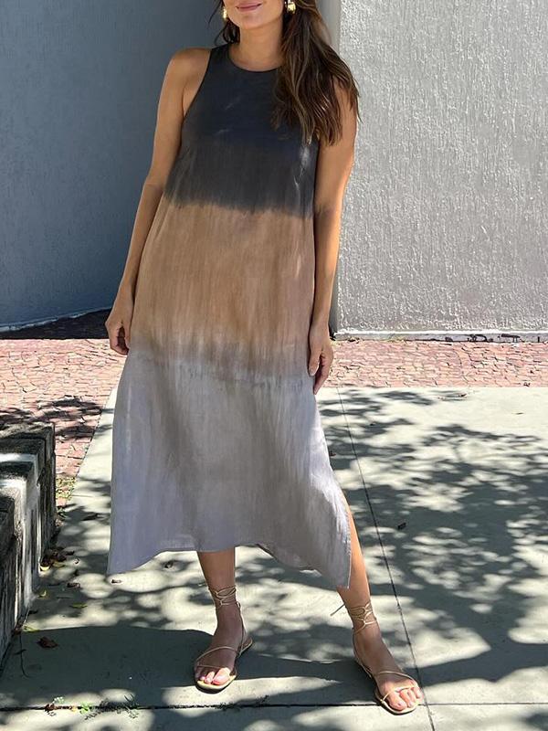 Elegantes Leinenkleid aus Baumwolle mit Farbverlauf und Schlitz am Bein für dich