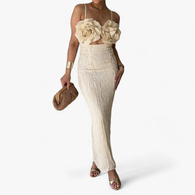 Elegantes Oversized Korsagen-Textur-Maxi-Kleid