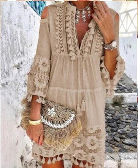 Bigr - Midikleid mit Fransen und Spitze
