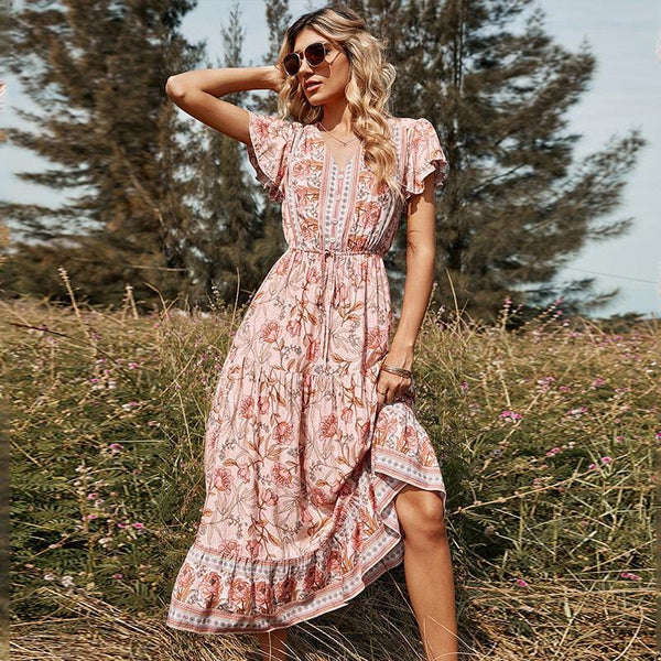 Elegantes Heidi -Kleid mit Rosa mit Blumenmuster für den Sommer