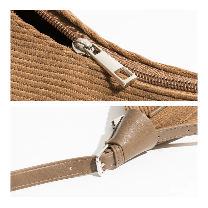 Cord Schultertasche mit Verstellbarem Trageriemen und Reißverschluss