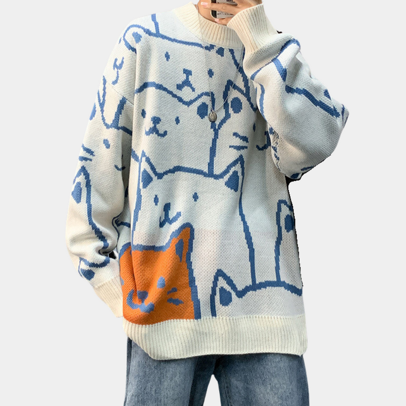 Warmes Katzenmuster Hoodie für Herren