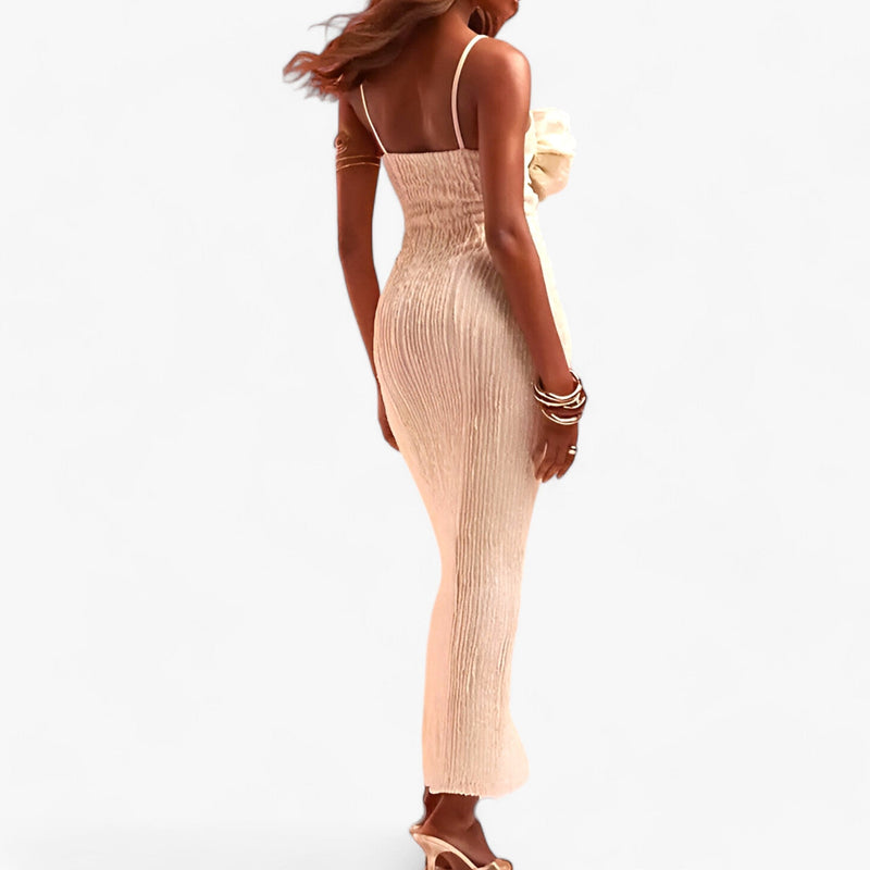 Elegantes Oversized Korsagen-Textur-Maxi-Kleid