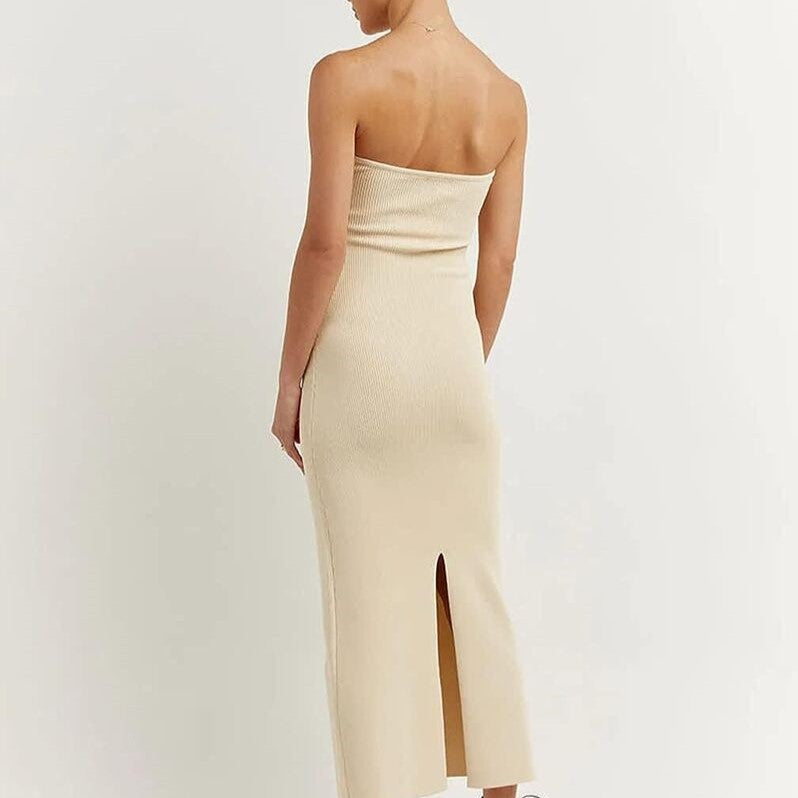 Elegantes Rippstrick-Maxikleid mit Herzausschnitt