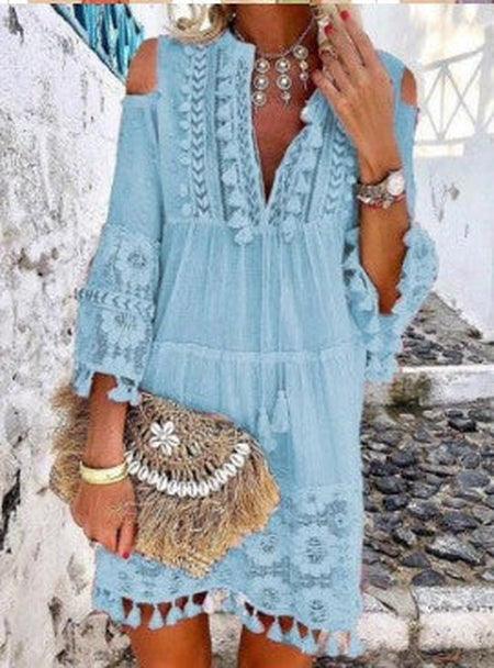 Bigr - Midikleid mit Fransen und Spitze