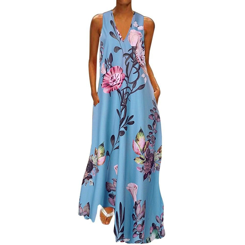 Schönes Kleid mit groayen Blumen für den Sommer