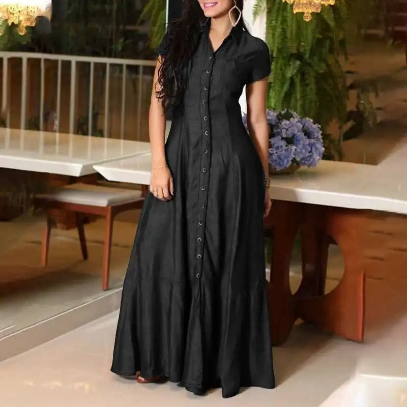 Elegantes Langes Kleid im Denim-Look Damen