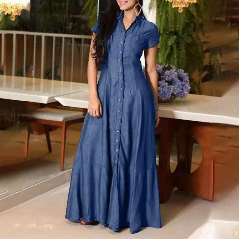 Elegantes Langes Kleid im Denim-Look Damen