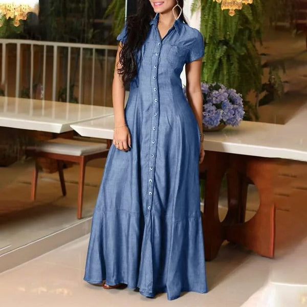 Elegantes Langes Kleid im Denim-Look Damen