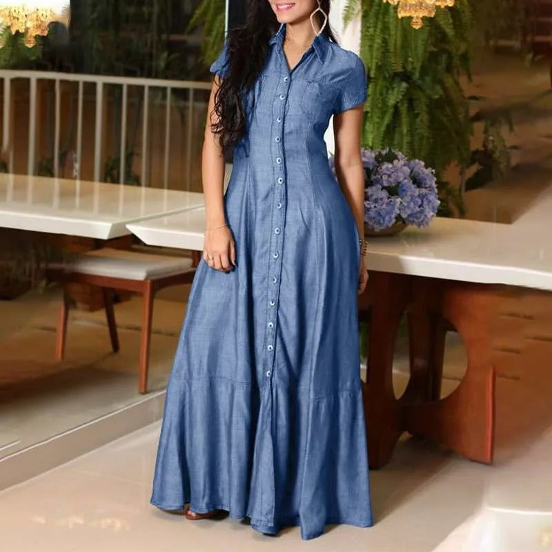 Elegantes Langes Kleid im Denim-Look Damen