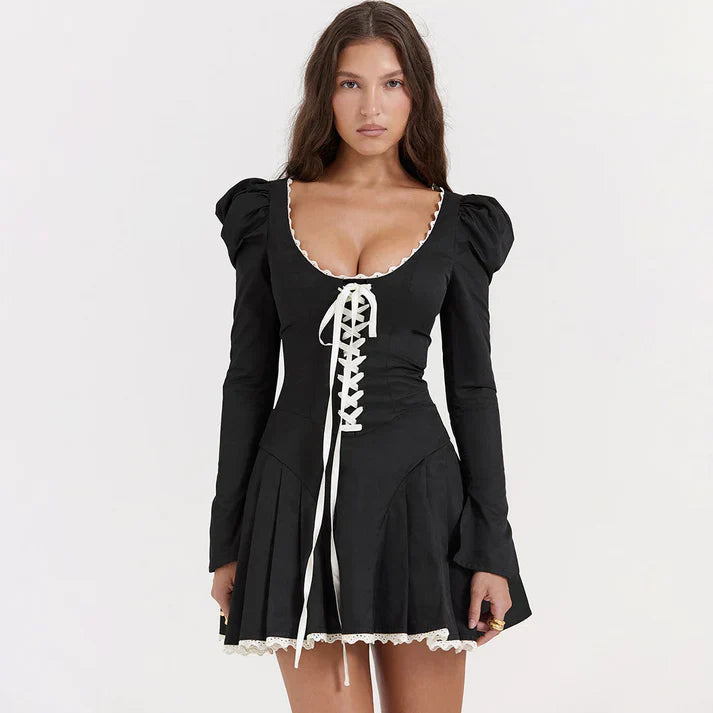Elegantes Heidi -Schnür-Minikleid mit Puffärmeln