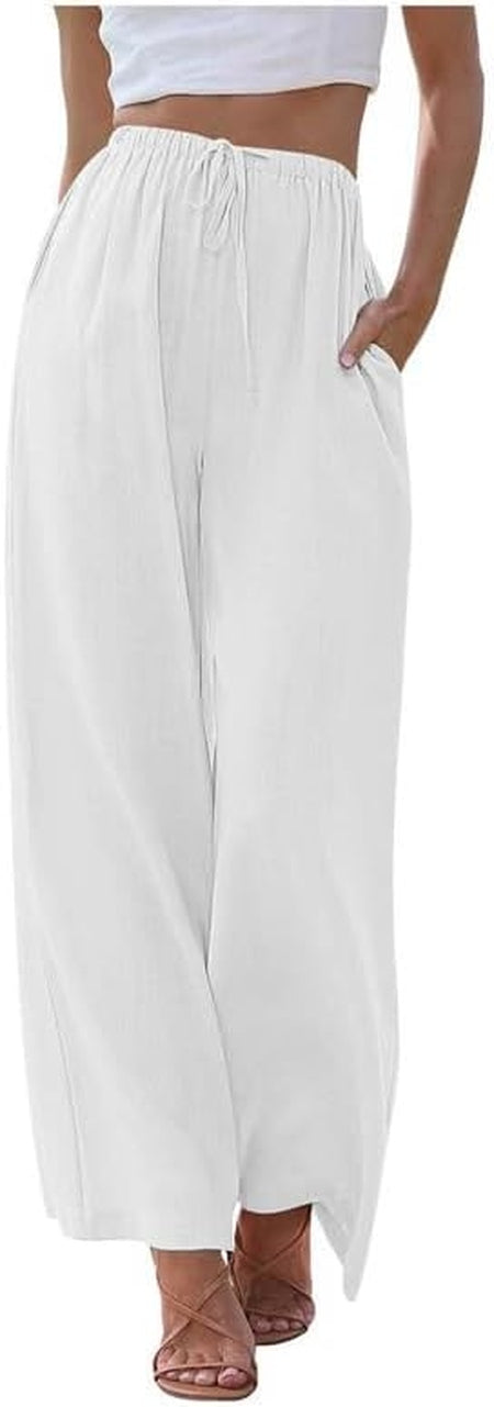 Bequeme und elegante Palazzo-Hose mit Taschen – Weiß