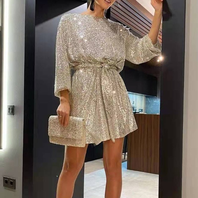 Glitzerndes Heidi -Mini Festkleid Für Feste
