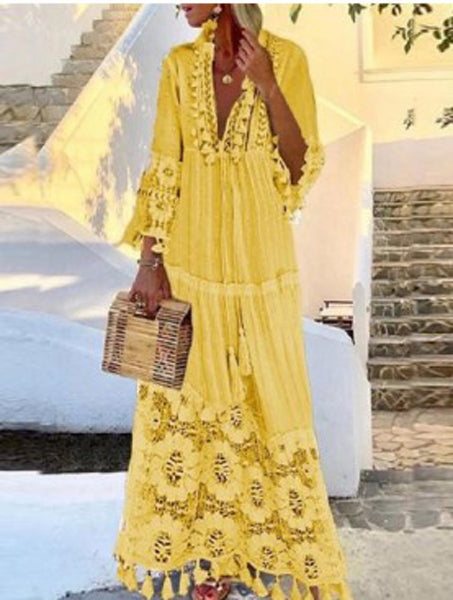 Hannah - Maxikleid mit Fransen und Spitze